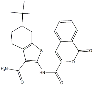 N-[3-(aminocarbonyl)-6-tert-butyl-4,5,6,7-tetrahydro-1-benzothien-2-yl]-1-oxo-1H-isochromene-3-carboxamide 结构式