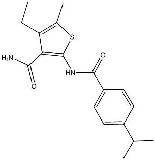4-ethyl-2-[(4-isopropylbenzoyl)amino]-5-methyl-3-thiophenecarboxamide,355003-97-3,结构式