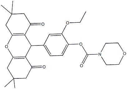 2-ethoxy-4-(3,3,6,6-tetramethyl-1,8-dioxo-2,3,4,5,6,7,8,9-octahydro-1H-xanthen-9-yl)phenyl 4-morpholinecarboxylate Structure