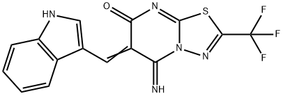 5-imino-6-(1H-indol-3-ylmethylene)-2-(trifluoromethyl)-5,6-dihydro-7H-[1,3,4]thiadiazolo[3,2-a]pyrimidin-7-one Struktur