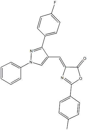 4-{[3-(4-fluorophenyl)-1-phenyl-1H-pyrazol-4-yl]methylene}-2-(4-methylphenyl)-1,3-oxazol-5(4H)-one Struktur