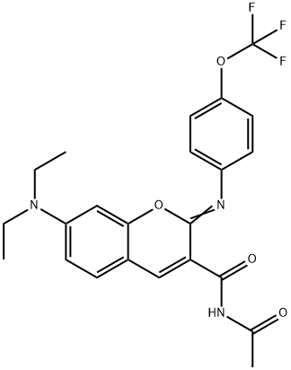 N-acetyl-7-(diethylamino)-2-{[4-(trifluoromethoxy)phenyl]imino}-2H-chromene-3-carboxamide Struktur