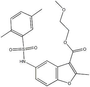 2-methoxyethyl 5-{[(2,5-dimethylphenyl)sulfonyl]amino}-2-methyl-1-benzofuran-3-carboxylate Struktur