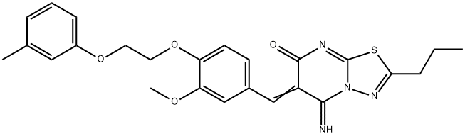 5-imino-6-{3-methoxy-4-[2-(3-methylphenoxy)ethoxy]benzylidene}-2-propyl-5,6-dihydro-7H-[1,3,4]thiadiazolo[3,2-a]pyrimidin-7-one,361198-74-5,结构式