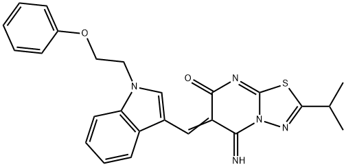 5-imino-2-isopropyl-6-{[1-(2-phenoxyethyl)-1H-indol-3-yl]methylene}-5,6-dihydro-7H-[1,3,4]thiadiazolo[3,2-a]pyrimidin-7-one Structure