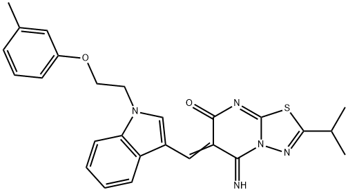 5-imino-2-isopropyl-6-({1-[2-(3-methylphenoxy)ethyl]-1H-indol-3-yl}methylene)-5,6-dihydro-7H-[1,3,4]thiadiazolo[3,2-a]pyrimidin-7-one,361200-71-7,结构式