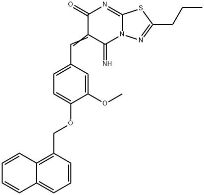 5-imino-6-[3-methoxy-4-(1-naphthylmethoxy)benzylidene]-2-propyl-5,6-dihydro-7H-[1,3,4]thiadiazolo[3,2-a]pyrimidin-7-one Struktur