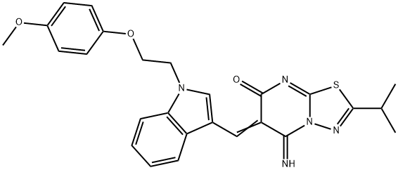 5-imino-2-isopropyl-6-({1-[2-(4-methoxyphenoxy)ethyl]-1H-indol-3-yl}methylene)-5,6-dihydro-7H-[1,3,4]thiadiazolo[3,2-a]pyrimidin-7-one Structure