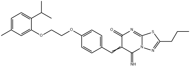 5-imino-6-{4-[2-(2-isopropyl-5-methylphenoxy)ethoxy]benzylidene}-2-propyl-5,6-dihydro-7H-[1,3,4]thiadiazolo[3,2-a]pyrimidin-7-one Struktur