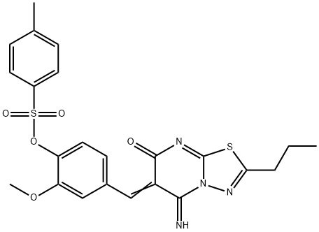 4-[(5-imino-7-oxo-2-propyl-5H-[1,3,4]thiadiazolo[3,2-a]pyrimidin-6(7H)-ylidene)methyl]-2-methoxyphenyl 4-methylbenzenesulfonate Structure