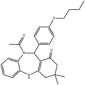 10-acetyl-11-(4-butoxyphenyl)-3,3-dimethyl-2,3,4,5,10,11-hexahydro-1H-dibenzo[b,e][1,4]diazepin-1-one Structure