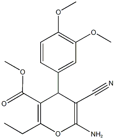 methyl 6-amino-5-cyano-4-(3,4-dimethoxyphenyl)-2-ethyl-4H-pyran-3-carboxylate Struktur