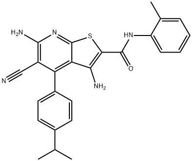 3,6-diamino-5-cyano-4-(4-isopropylphenyl)-N-(2-methylphenyl)thieno[2,3-b]pyridine-2-carboxamide Structure
