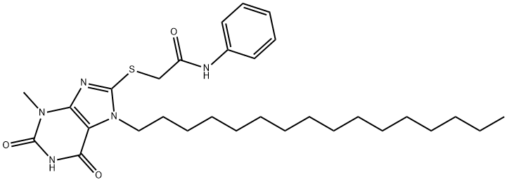 2-[(7-hexadecyl-3-methyl-2,6-dioxo-2,3,6,7-tetrahydro-1H-purin-8-yl)sulfanyl]-N-phenylacetamide Structure