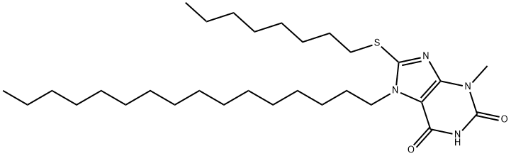 7-hexadecyl-3-methyl-8-(octylsulfanyl)-3,7-dihydro-1H-purine-2,6-dione Struktur