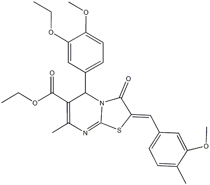 ethyl 5-(3-ethoxy-4-methoxyphenyl)-2-(3-methoxy-4-methylbenzylidene)-7-methyl-3-oxo-2,3-dihydro-5H-[1,3]thiazolo[3,2-a]pyrimidine-6-carboxylate Struktur
