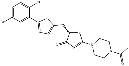 2-(4-acetyl-1-piperazinyl)-5-{[5-(2,5-dichlorophenyl)-2-furyl]methylene}-1,3-thiazol-4(5H)-one 化学構造式