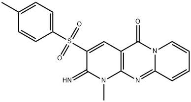 2-imino-1-methyl-3-[(4-methylphenyl)sulfonyl]-1,2-dihydro-5H-dipyrido[1,2-a:2,3-d]pyrimidin-5-one Struktur