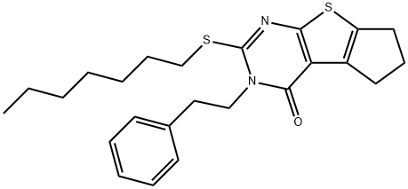 2-(heptylsulfanyl)-3-(2-phenylethyl)-3,5,6,7-tetrahydro-4H-cyclopenta[4,5]thieno[2,3-d]pyrimidin-4-one Structure