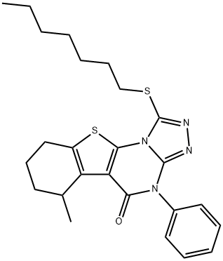1-(heptylsulfanyl)-6-methyl-4-phenyl-6,7,8,9-tetrahydro[1]benzothieno[3,2-e][1,2,4]triazolo[4,3-a]pyrimidin-5(4H)-one 结构式