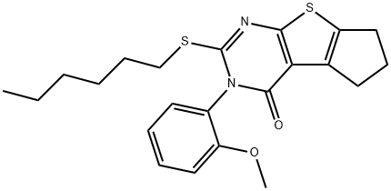 374771-77-4 2-(hexylsulfanyl)-3-(2-methoxyphenyl)-3,5,6,7-tetrahydro-4H-cyclopenta[4,5]thieno[2,3-d]pyrimidin-4-one