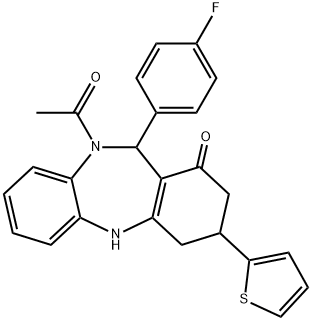 10-acetyl-11-(4-fluorophenyl)-3-(2-thienyl)-2,3,4,5,10,11-hexahydro-1H-dibenzo[b,e][1,4]diazepin-1-one Structure