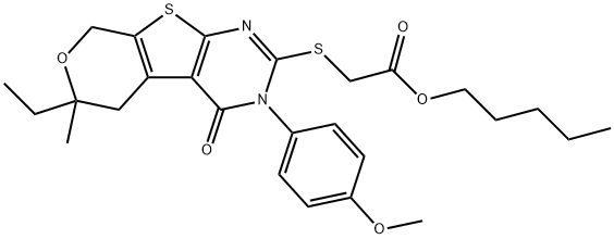 pentyl {[6-ethyl-3-(4-methoxyphenyl)-6-methyl-4-oxo-3,5,6,8-tetrahydro-4H-pyrano[4',3':4,5]thieno[2,3-d]pyrimidin-2-yl]sulfanyl}acetate Structure