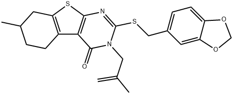 375362-80-4 2-[(1,3-benzodioxol-5-ylmethyl)sulfanyl]-7-methyl-3-(2-methyl-2-propenyl)-5,6,7,8-tetrahydro[1]benzothieno[2,3-d]pyrimidin-4(3H)-one