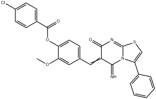 4-[(5-imino-7-oxo-3-phenyl-5H-[1,3]thiazolo[3,2-a]pyrimidin-6(7H)-ylidene)methyl]-2-methoxyphenyl 4-chlorobenzoate Structure
