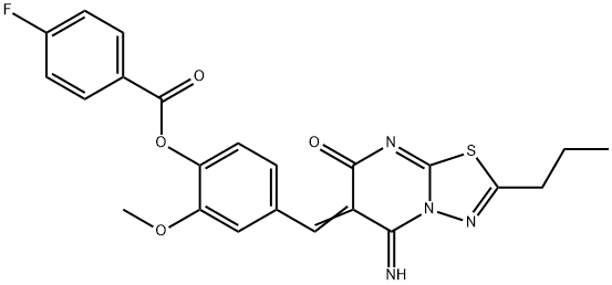 4-[(5-imino-7-oxo-2-propyl-5H-[1,3,4]thiadiazolo[3,2-a]pyrimidin-6(7H)-ylidene)methyl]-2-methoxyphenyl 4-fluorobenzoate|
