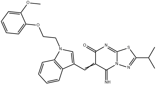 5-imino-2-isopropyl-6-({1-[2-(2-methoxyphenoxy)ethyl]-1H-indol-3-yl}methylene)-5,6-dihydro-7H-[1,3,4]thiadiazolo[3,2-a]pyrimidin-7-one Structure