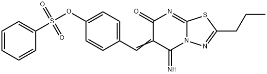 4-[(5-imino-7-oxo-2-propyl-5H-[1,3,4]thiadiazolo[3,2-a]pyrimidin-6(7H)-ylidene)methyl]phenyl benzenesulfonate Structure