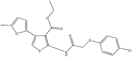 ethyl 2-({[(4-chlorophenyl)sulfanyl]acetyl}amino)-4-(5-methyl-2-furyl)-3-thiophenecarboxylate Struktur