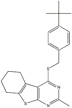 4-tert-butylbenzyl 2-methyl-5,6,7,8-tetrahydro[1]benzothieno[2,3-d]pyrimidin-4-yl sulfide Struktur