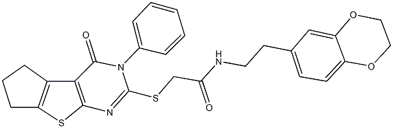 N-[2-(2,3-dihydro-1,4-benzodioxin-6-yl)ethyl]-2-[(4-oxo-3-phenyl-3,5,6,7-tetrahydro-4H-cyclopenta[4,5]thieno[2,3-d]pyrimidin-2-yl)sulfanyl]acetamide Structure