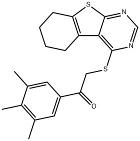 2-(5,6,7,8-tetrahydro[1]benzothieno[2,3-d]pyrimidin-4-ylsulfanyl)-1-(3,4,5-trimethylphenyl)ethanone Struktur