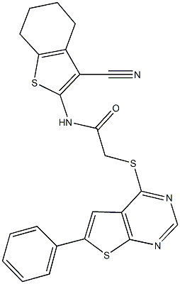 N-(3-cyano-4,5,6,7-tetrahydro-1-benzothien-2-yl)-2-[(6-phenylthieno[2,3-d]pyrimidin-4-yl)sulfanyl]acetamide,380172-50-9,结构式