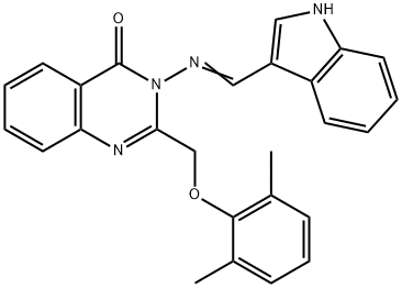 2-[(2,6-dimethylphenoxy)methyl]-3-[(1H-indol-3-ylmethylene)amino]-4(3H)-quinazolinone Structure