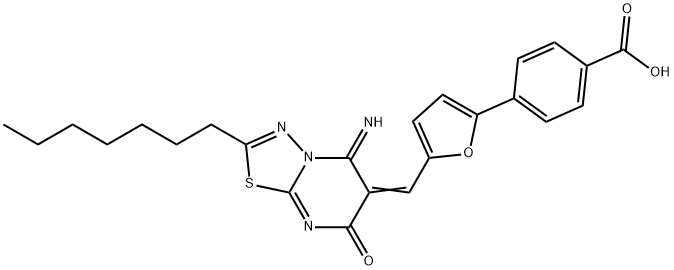 4-{5-[(2-heptyl-5-imino-7-oxo-5H-[1,3,4]thiadiazolo[3,2-a]pyrimidin-6(7H)-ylidene)methyl]-2-furyl}benzoic acid 结构式