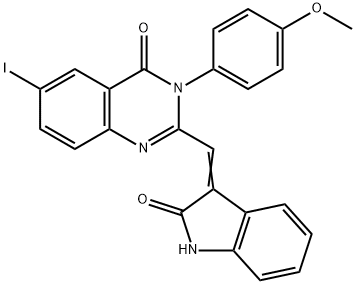 6-iodo-3-(4-methoxyphenyl)-2-[(2-oxo-1,2-dihydro-3H-indol-3-ylidene)methyl]-4(3H)-quinazolinone Struktur