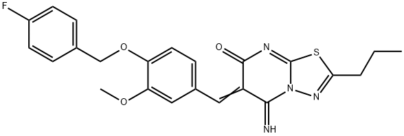 6-{4-[(4-fluorobenzyl)oxy]-3-methoxybenzylidene}-5-imino-2-propyl-5,6-dihydro-7H-[1,3,4]thiadiazolo[3,2-a]pyrimidin-7-one Structure
