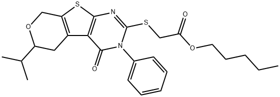 pentyl [(6-isopropyl-4-oxo-3-phenyl-3,5,6,8-tetrahydro-4H-pyrano[4',3':4,5]thieno[2,3-d]pyrimidin-2-yl)sulfanyl]acetate Structure