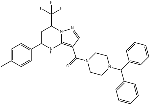 380592-04-1 3-[(4-benzhydryl-1-piperazinyl)carbonyl]-5-(4-methylphenyl)-7-(trifluoromethyl)-4,5,6,7-tetrahydropyrazolo[1,5-a]pyrimidine