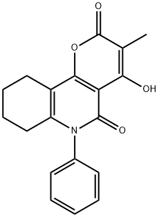 4-hydroxy-3-methyl-6-phenyl-7,8,9,10-tetrahydro-2H-pyrano[3,2-c]quinoline-2,5(6H)-dione Struktur