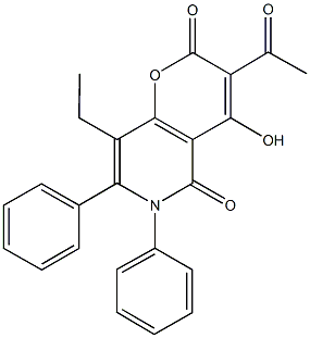 3-acetyl-8-ethyl-4-hydroxy-6,7-diphenyl-2H-pyrano[3,2-c]pyridine-2,5(6H)-dione Structure