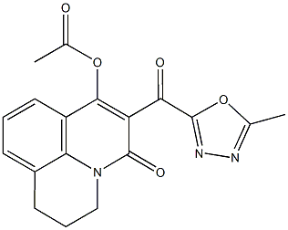 6-[(5-methyl-1,3,4-oxadiazol-2-yl)carbonyl]-5-oxo-2,3-dihydro-1H,5H-pyrido[3,2,1-ij]quinolin-7-yl acetate Struktur