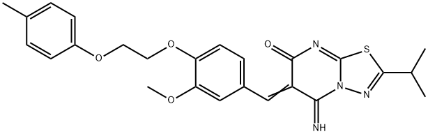 5-imino-2-isopropyl-6-{3-methoxy-4-[2-(4-methylphenoxy)ethoxy]benzylidene}-5,6-dihydro-7H-[1,3,4]thiadiazolo[3,2-a]pyrimidin-7-one Structure