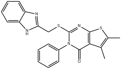 2-[(1H-benzimidazol-2-ylmethyl)sulfanyl]-5,6-dimethyl-3-phenylthieno[2,3-d]pyrimidin-4(3H)-one 结构式