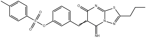 3-[(5-imino-7-oxo-2-propyl-5H-[1,3,4]thiadiazolo[3,2-a]pyrimidin-6(7H)-ylidene)methyl]phenyl 4-methylbenzenesulfonate Struktur