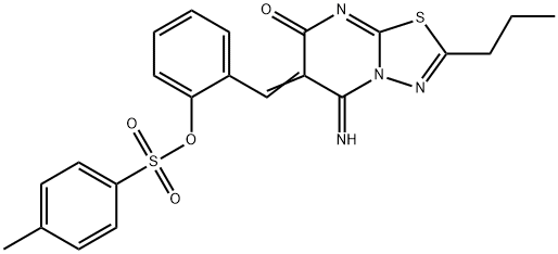 2-[(5-imino-7-oxo-2-propyl-5H-[1,3,4]thiadiazolo[3,2-a]pyrimidin-6(7H)-ylidene)methyl]phenyl 4-methylbenzenesulfonate Struktur
